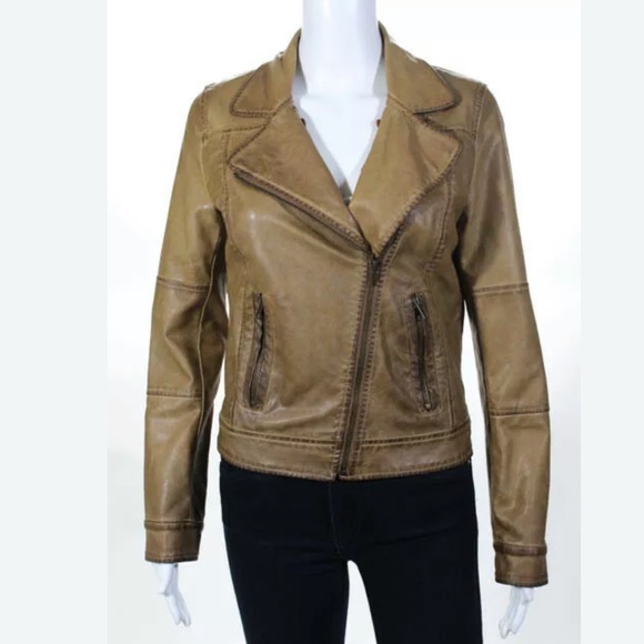 BLU PEPPER VEGAN LEATHER SM MOTO JACKET IN CARMEL - Picture 2 of 8